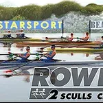 ボート競技の選手たちが川でレースをしている様子と「ROWING 2 SCULLS CHALLENGE」というテキスト。