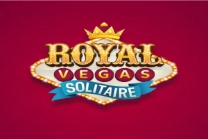 赤い背景にゴールドの冠をあしらった「ROYAL VEGAS SOLITAIRE」の豪華なロゴ。