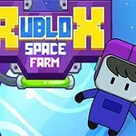 紫色の背景に「RUBLOX SPACE FARM」のロゴと紫と青の宇宙服を着たキャラクター。