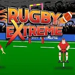 ラグビー選手が緑のフィールドに立ち、大きく「Rugby Extreme」と書かれた文字が中央に表示されているイラスト。