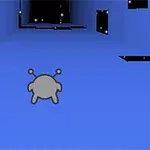 青いトンネルの中を進むシンプルな灰色のキャラクター。