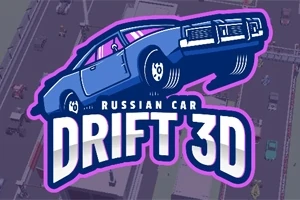 青い車が浮いているように見えるデザインの上に「Russian Car Drift 3D」という文字が描かれています。