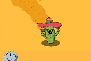 サボテンがソンブレロをかぶって驚いた表情をしている漫画風イラスト。