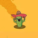 サボテンがソンブレロをかぶって驚いた表情をしている漫画風イラスト。
