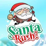 サンタクロースが空を飛びながら袋を持っているイラストと「Santa Rush!