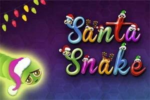 サンタ帽をかぶった緑色のヘビが左下におり、右側にはクリスマスのデコレーションが施されたカラフルな文字がある。