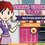 アニメ風のキャラクターがキッチンに立ち、「Mutton Biryani」と書かれたバナーがある。