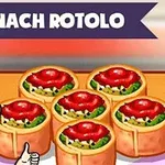 赤毛の女性キャラクターと「SPINACH ROTOLO」の文字、ほうれん草のロトロが並んでいるイラスト。