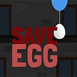 アニメ風のキャラクターと青い風船につるされた卵、そして「SAVE EGG」という文字が書かれた、暗い背景の画像。