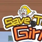 驚いた表情の金髪の女性キャラクターと「Save The Girl」と書かれた文字が中央にあるイラスト。