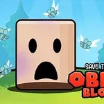 顔が描かれたブロックと空を飛ぶ虫がいるカートゥーン風の背景イラスト。