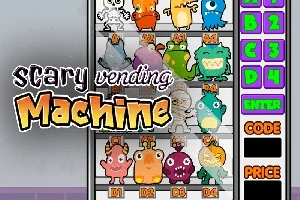 カラフルでかわいいモンスターが並ぶ自動販売機の画像。