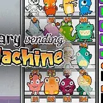 カラフルでかわいいモンスターが並ぶ自動販売機の画像。