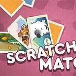 ピンク色の背景に写真と「SCRATCH & MATCH」と書かれたテキスト。