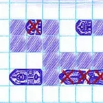 方眼紙に手描きの船と赤いバツ印が付いた四角形のエリア。