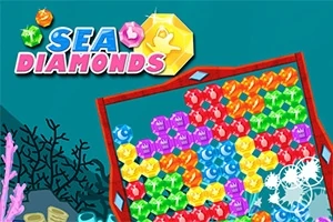 水中で色とりどりの宝石が並んでいるゲーム画面。