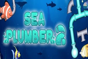 青い海の背景に、魚たちとパイプが描かれ、中央に「SEA PLUMBER 2」と大きく表示されています。