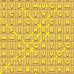 黄色の背景にアルファベットが並んでいるパズルイメージ。