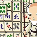 麻雀牌と杖を持った笑顔の老人のキャラクターが描かれている。
