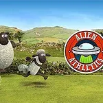 羊が草原で跳ねている様子と「ALIEN ATHLETICS」と書かれた円形のロゴ。