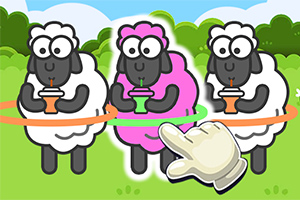 3匹の羊がフラフープをしながら飲み物を飲んでいるイラスト。