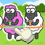 3匹の羊がフラフープをしながら飲み物を飲んでいるイラスト。