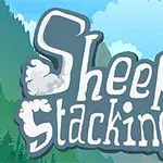 青空と雲を背景にしたカートゥーンスタイルの「Sheep Stacking」という文字。