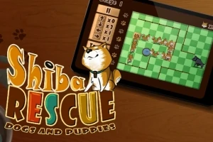 柴犬のイラストとゲームボードが描かれた画面。