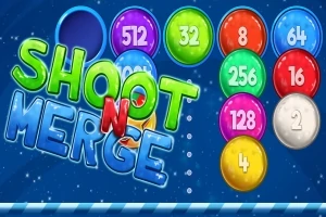 カラフルな数字入りのボールと「SHOOT N MERGE」の文字が描かれたデザイン。