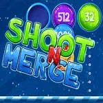カラフルな数字入りのボールと「SHOOT N MERGE」の文字が描かれたデザイン。