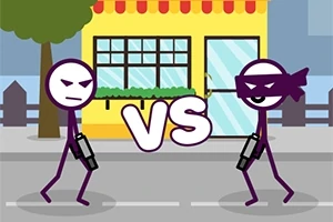 2人の棒人間が武器を持って対峙しているイラスト。