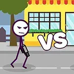 2人の棒人間が武器を持って対峙しているイラスト。