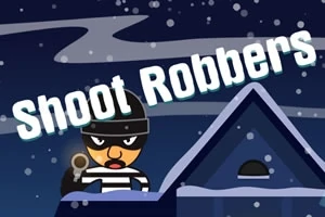 強盗のイラストと「Shoot Robbers」というテキストが夜空の背景に描かれている。