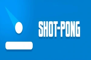 青い背景に白い円と長方形の図形、そして「SHOT-PONG」というテキスト。