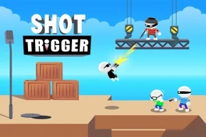 キャラクターたちが銃を持って戦うカートゥーン風のシーン。