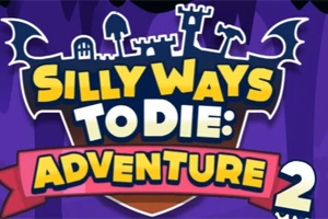 紫色の背景に、城やコウモリ型のシルエットをバックにした「Silly Ways To Die: Adventure 2」という文字のロゴ。