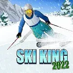 スキー選手が雪山を滑降している様子と「SKI KING 2022」のタイトル。
