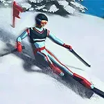 スキーのコースを下るスキーヤーが描かれているイラスト。