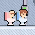 2人のピクセルアートキャラクターが、それぞれトイレに座っている。