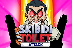 男性キャラクターが赤い目で笑い、左右にトイレや黒いシルエットが配置され、中央に大きな文字が書かれている。