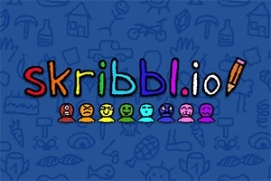 カラフルなタイトル文字と8つの異なる表情のキャラクターが描かれた青い背景の画像。