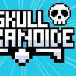 青い背景にドット絵の骸骨2つと「SKULL ARKANOID」というタイトルが描かれている。