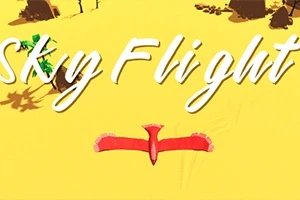 黄色い背景に赤い鳥が飛んでいる様子と「Sky Flight」の文字。