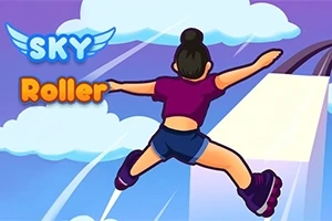 雲を背景に、ローラースケートを履いたキャラクターが空中で広がる様子。