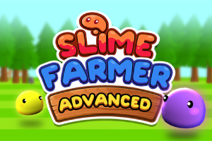 カラフルなスライムと森を背景にした「SLIME FARMER ADVANCED」というタイトルのロゴ。