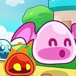 ピンクの翼を持つキャラクターが明るい背景で他のカラフルなキャラクターと一緒に描かれている可愛らしいイラスト。