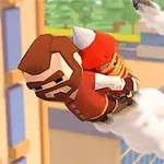 雲に乗って空を飛ぶ2人のキャラクター。