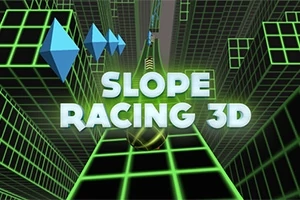 緑色のグリッドトンネル内に「SLOPE RACING 3D」と書かれたテキストがある画像。