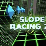 緑色のグリッドトンネル内に「SLOPE RACING 3D」と書かれたテキストがある画像。