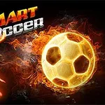 燃えるサッカーボールと躍動的なポーズをとるシルエット。